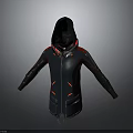 Hooded Jacket In Modern Design With Red Accents Zipper Closure And Long Sleeves