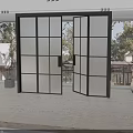 Modern Double Doors With Black Frame Frosted Glass Grid Design For Indoor Outdoor Space