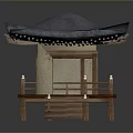Elegant Traditional Pavilion With Blue Roof Wooden Structure And Stairs Railings
