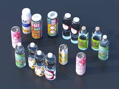 Assorted Beverages In Bottles And Cans With Colorful Packaging And Varied Designs 3d model