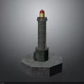 Stone Lighthouse Architecture With Red Yellow Top And Hexagonal Base Green Fence