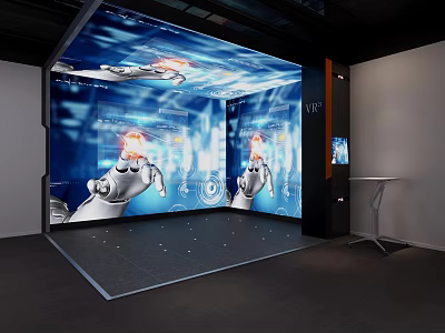 Interactive Digital Display Room With Futuristic Holographic Projections And Robotic Arms 3d model