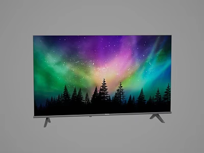 TV Displaying Stunning Aurora Starry Sky With Forest Trees On Screen 3d model