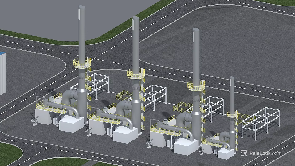 Large Industrial Factory Setup With Pipes Chimneys And Steel Structures 3d model 