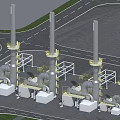 Large Industrial Factory Setup With Pipes Chimneys And Steel Structures