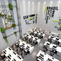 Modern Open Office Workspace With Green Plants Wall Art Country Names White Desks And Computers