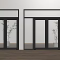 Modern Glass Double Doors Interior Design With Decorative Plants Wooden Floor And Light Wall