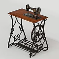 Industrial Equipment Vintage Sewing Machine with Wooden Tabletop and Ornate Iron Frame in Traditional Design
