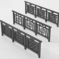 Three Black Chinese Style Railings With Intricate Cut Out Patterns Design