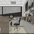 Modern Office Interior Design With Desk Chair Bookshelves Wall Art And Window View Decorations