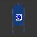 Blue Metal Mailbox With USPS Logo Mail Slot Standing On Reflective Ground Surface