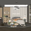 Kids Room Interior With Cozy Bed Play Rug Toys Decorative Chandelier Study Desk And Storage