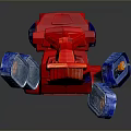 Red And Blue Toy Tank With Blue Tracks And Playful Cartoon Design