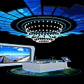 High Tech Exhibition Island With Large Screen Interactive Devices And Modern Lighting 3d model