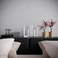 Modern Double Bed with Black Headboard White Pillows Beige Bedding in Wooden Floor Interior