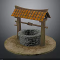 Traditional Ancient Well Structure With Stone Platform Wooden Frame And Orange Tile Roof