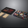 Board Game Set With Open Black Box Playing Board Colorful Cards And Packaging Box