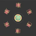 Play Equipment With Pink And Gold Hanging Swings And Central Colorful Rotating Device