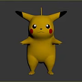 Cute Yellow Cartoon Character and Fictional Creature with Black Ears Red Cheeks in Standing Pose