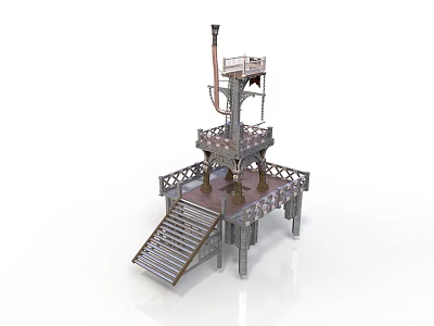 Industrial Metal Structure Building with Multi Level Platforms Stairs Railings and Tower 3d model