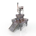 Industrial Metal Structure Building with Multi Level Platforms Stairs Railings and Tower