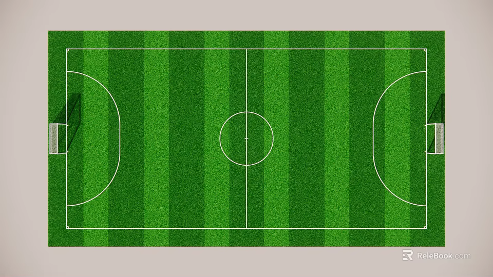 Standard Soccer Field With Green Grass And White Markings Including Center Circle 3d model 