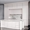 White Modern Kitchen Cabinets With Marble Countertop Backsplash And Island Design