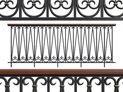 Elegant Iron Railing With Ornate Patterns And Wooden Top Rail Design 3d model