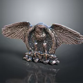 Artistic Detailed Bronze Eagle Sculpture With Spread Wings On Decorative Base