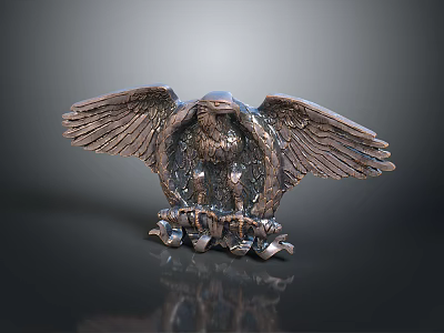 Artistic Detailed Bronze Eagle Sculpture With Spread Wings On Decorative Base 3d model