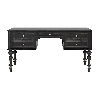 Classic Black Writing Desk With Drawers And Decorative Ornate Legs 3d model
