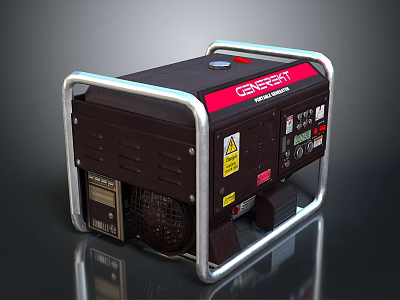 GREAT Generator With Black Body Red Stripe Metal Frame Control Panel Warning Labels 3d model