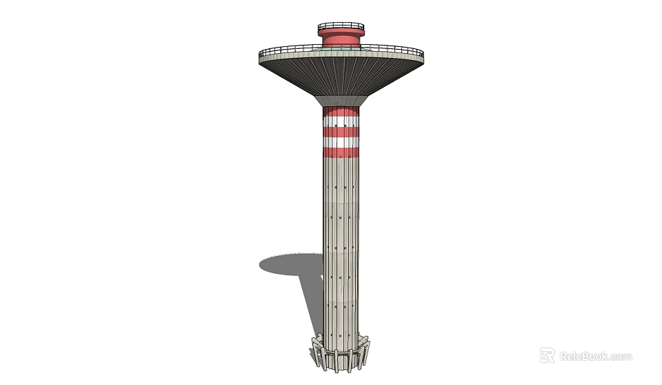 Industrial Equipment Tower Structure With Red Top Red White Stripes And Detailed Base Design 3d model 