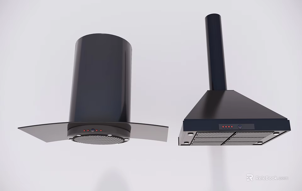 Contemporary Black Kitchen Range Hood Appliances With Unique Design Features 3d model 