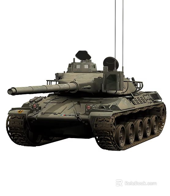 Military Green Main Battle Tank With Armored Turret Cannon And Tracks 3d model 