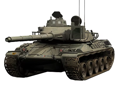 Military Green Main Battle Tank With Armored Turret Cannon And Tracks 3d model
