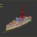 Vintage Detailed Ship Model With White Hull Yellow Chimney Red Bottom And Flag