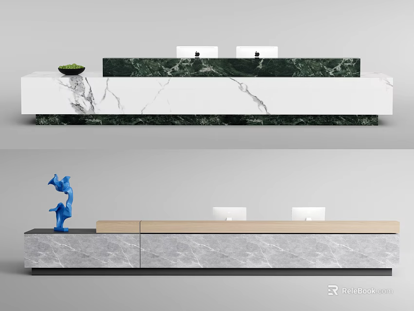 Elegant Modern Reception Desk Design With Marble Countertop And Office Decor Elements 3d model