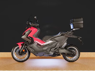 Red and Black Modern Motorcycle With Sporty Body Design And Rear Storage Box 3d model