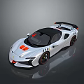 White Sports Car With Black Roof Orange Accents And Rear Spoiler