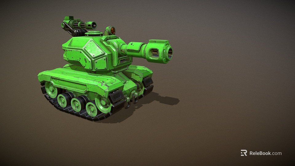 Green Military Tank 3D Model With Cannon Turret And Heavy Duty Tracks 3d model 