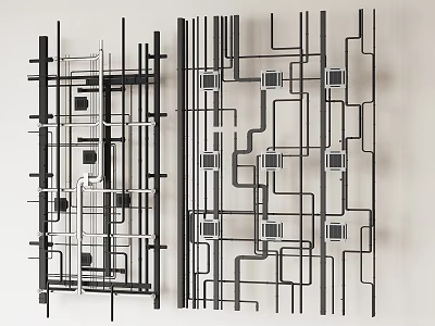 Modern Abstract Metal Pipe Structure Featuring Interlaced Black And White Layout 3d model