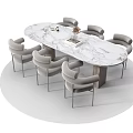 Modern Minimalist Dining Table Set With Marble Top And Six Gray Chairs 3d model