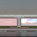 Modern Bus Station With Red Advertising Billboard Information Display And Roof Canopy
