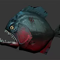Fierce Blue And Red Fish Character With Sharp Teeth 3D Art Design 3d model