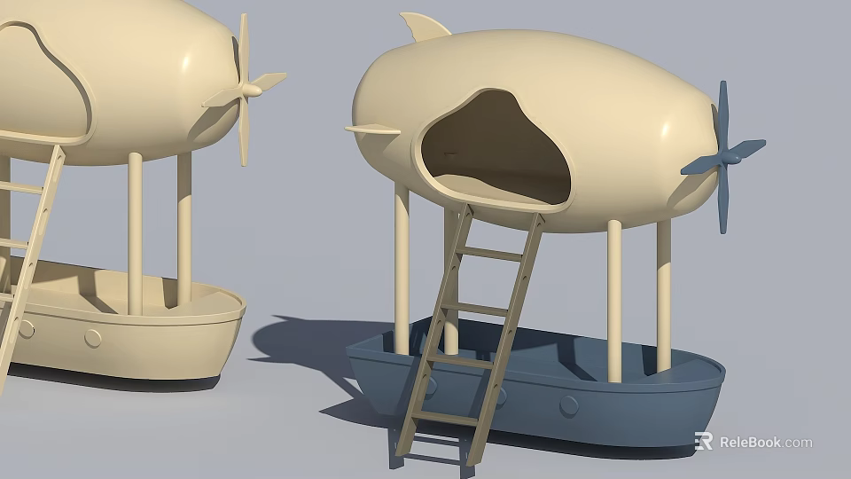 Creative Airship Shaped Play Structures With Propellers Ladder And Blue Base 3d model