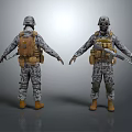 Front And Back Views Of Military Characters In Camouflage Uniforms With Tactical Gear And Weapons