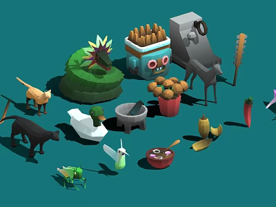 Low Poly Game Movie Characters With Animal Plant Food And Props Design 3d model