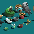 Low Poly Game Movie Characters With Animal Plant Food And Props Design