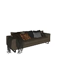 Stylish Modern Three-Seater Sofa With Patterned Pillows And Cozy Throw Blanket 3d model